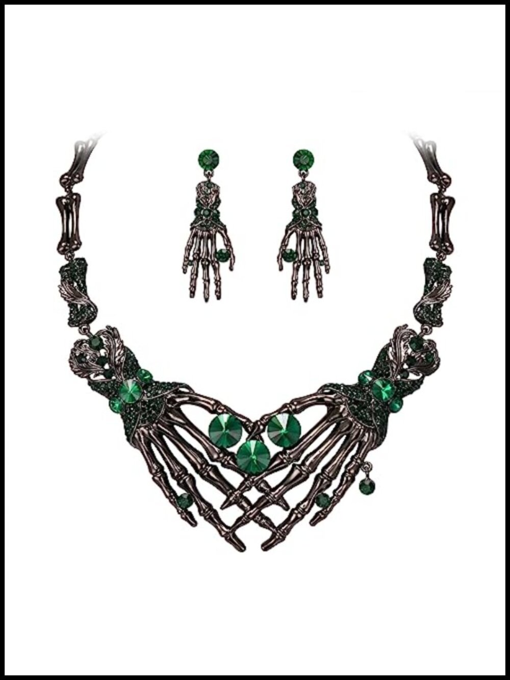 Halloween Skeleton Hand Skull Crystal Necklace Earrings Set